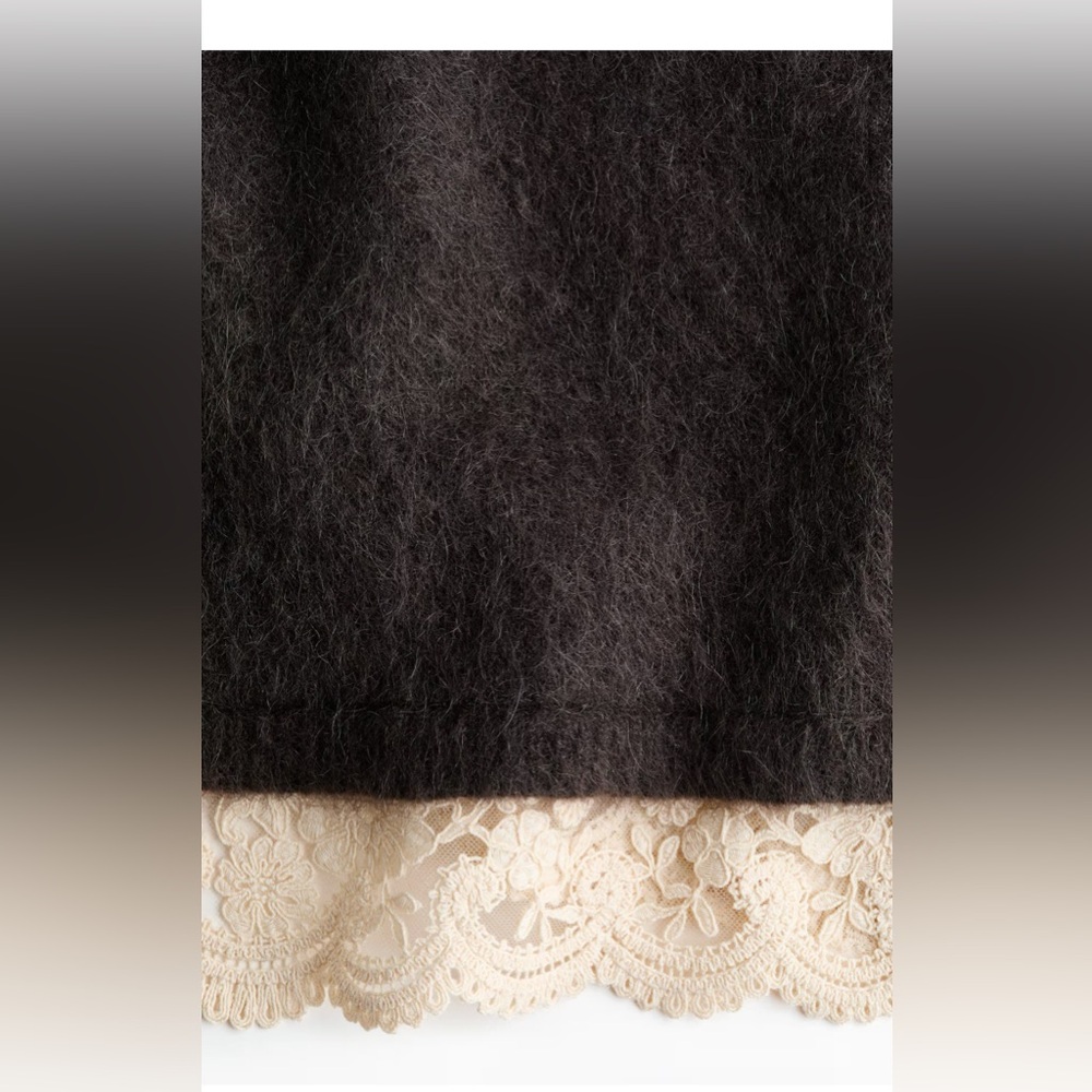 H&M Premium Selection Lace Trimmed Mohair Blend Sweater (Dark Brown & Cream) S - Picture 4 of 8